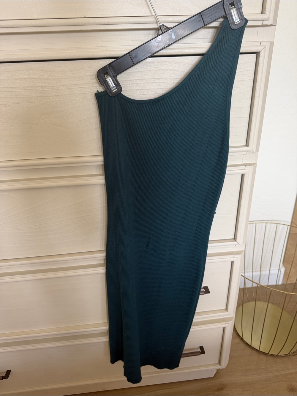 One-Shoulder Ribbed Midi Dress in Deep Teal - House of Harlow